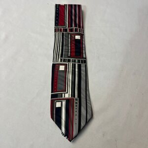 J.T. BECKETT 100% Italian Silk Classic Necktie Geometric Abstract Red Gray Black